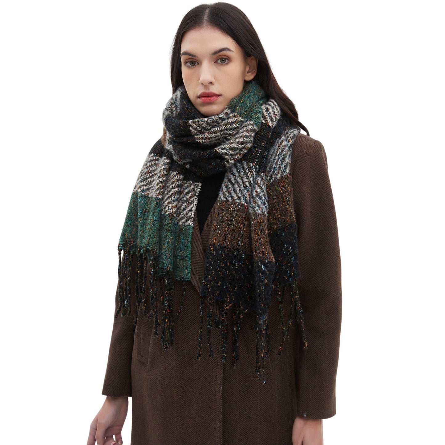 European And American Men's Women's Neck Warmer Striped Tassel Scarf