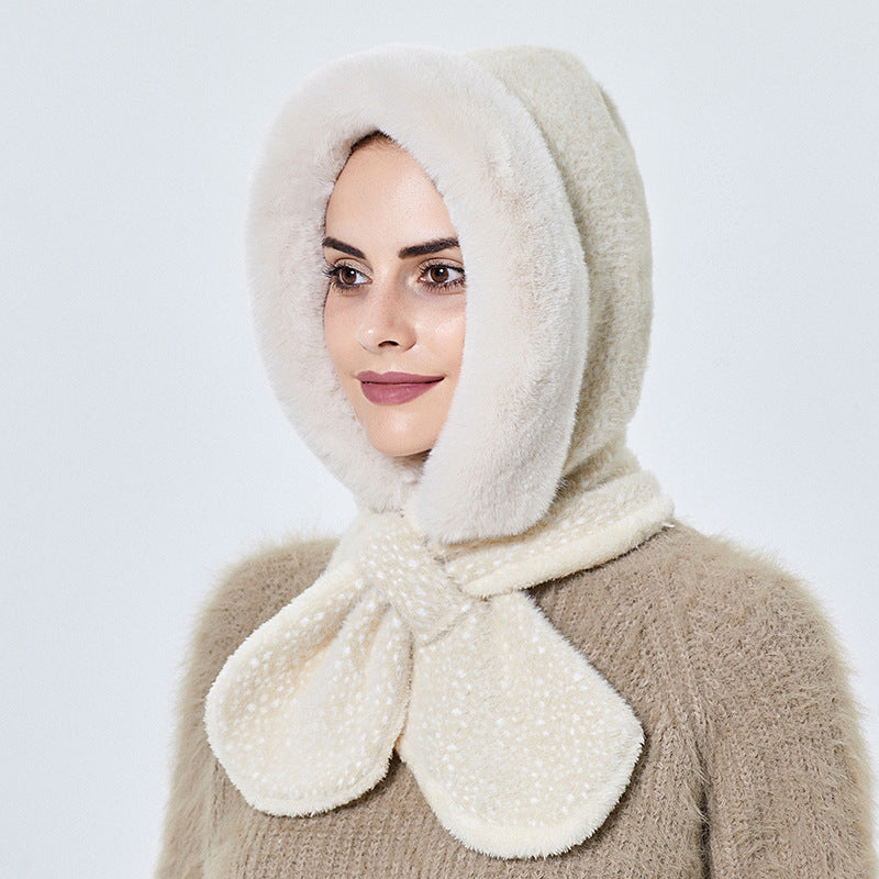Women's All-match Plush Hooded Hat With Scarf