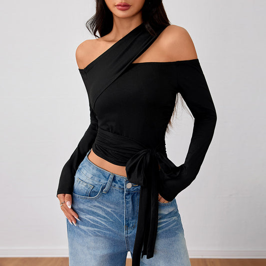 Autumn And Winter New Street Trend Style T-shirt Irregular Design Long Sleeve Top