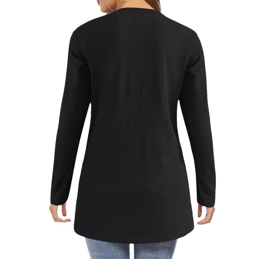 Cardigan Pocket Coat Solid Color Long Sleeve Women