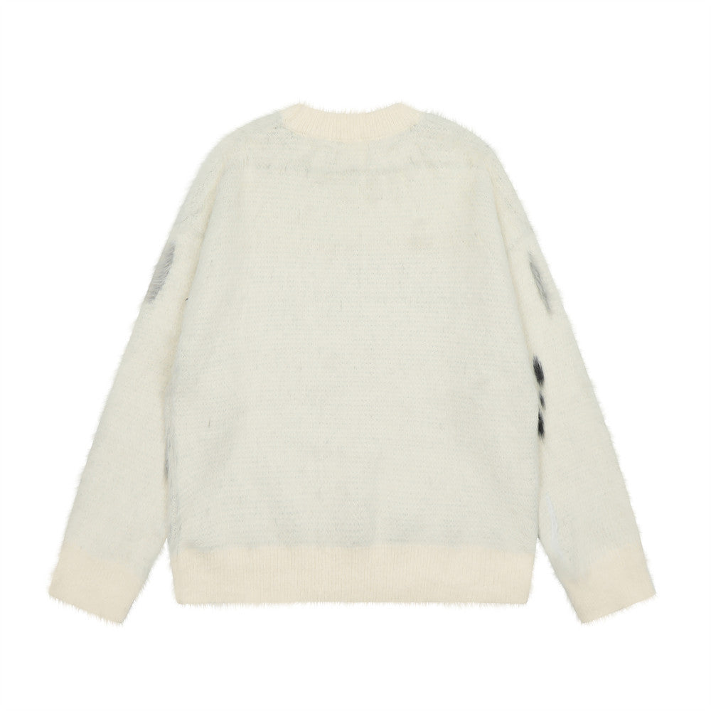 Animal Jacquard Brushed Round Neck Sweater Men's Loose