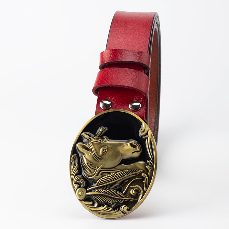 Leather horse buckle belt