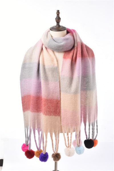 Colorblock All-matching Tassel Ball Circle Yarn Scarf