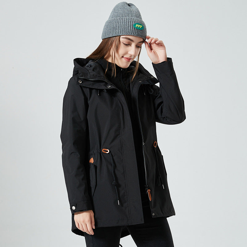 Women's Sweater Coat Zipper Cardigan Hooded Warm Three-in-one Shell Jacket