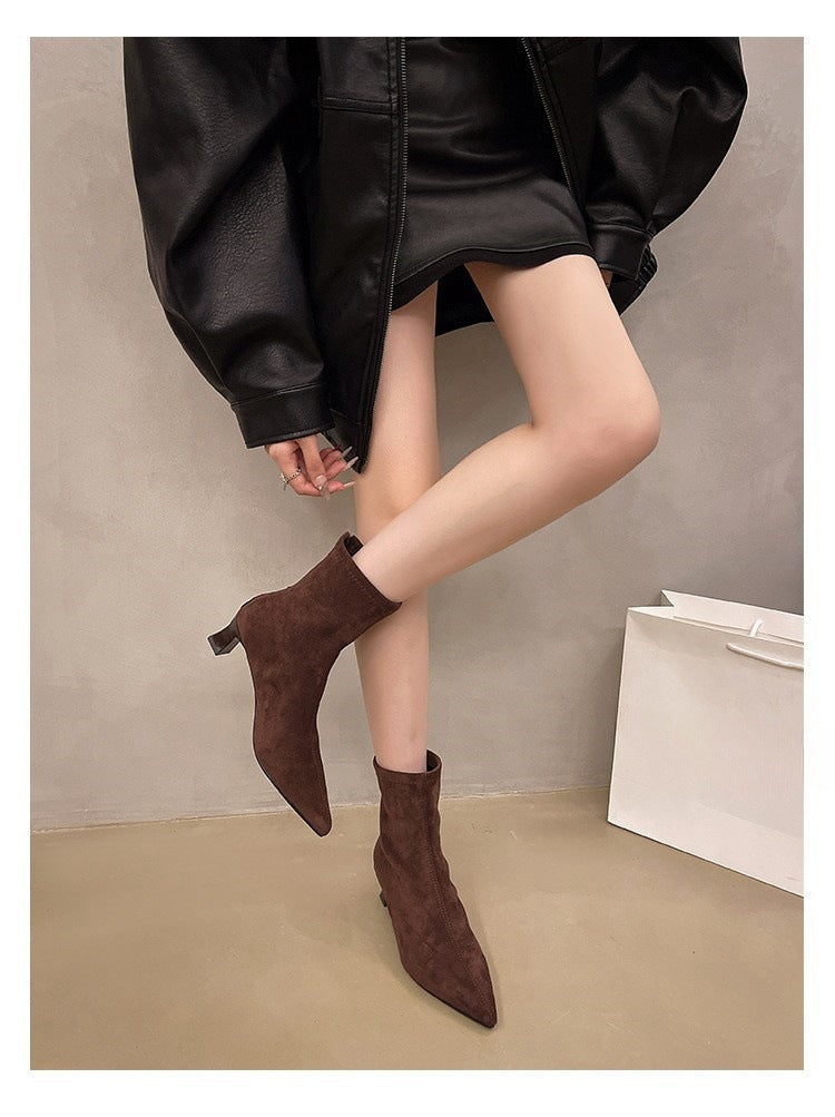 Slim High-heel Leopard Print Pointed Toe Stylish Short Boots For Women
