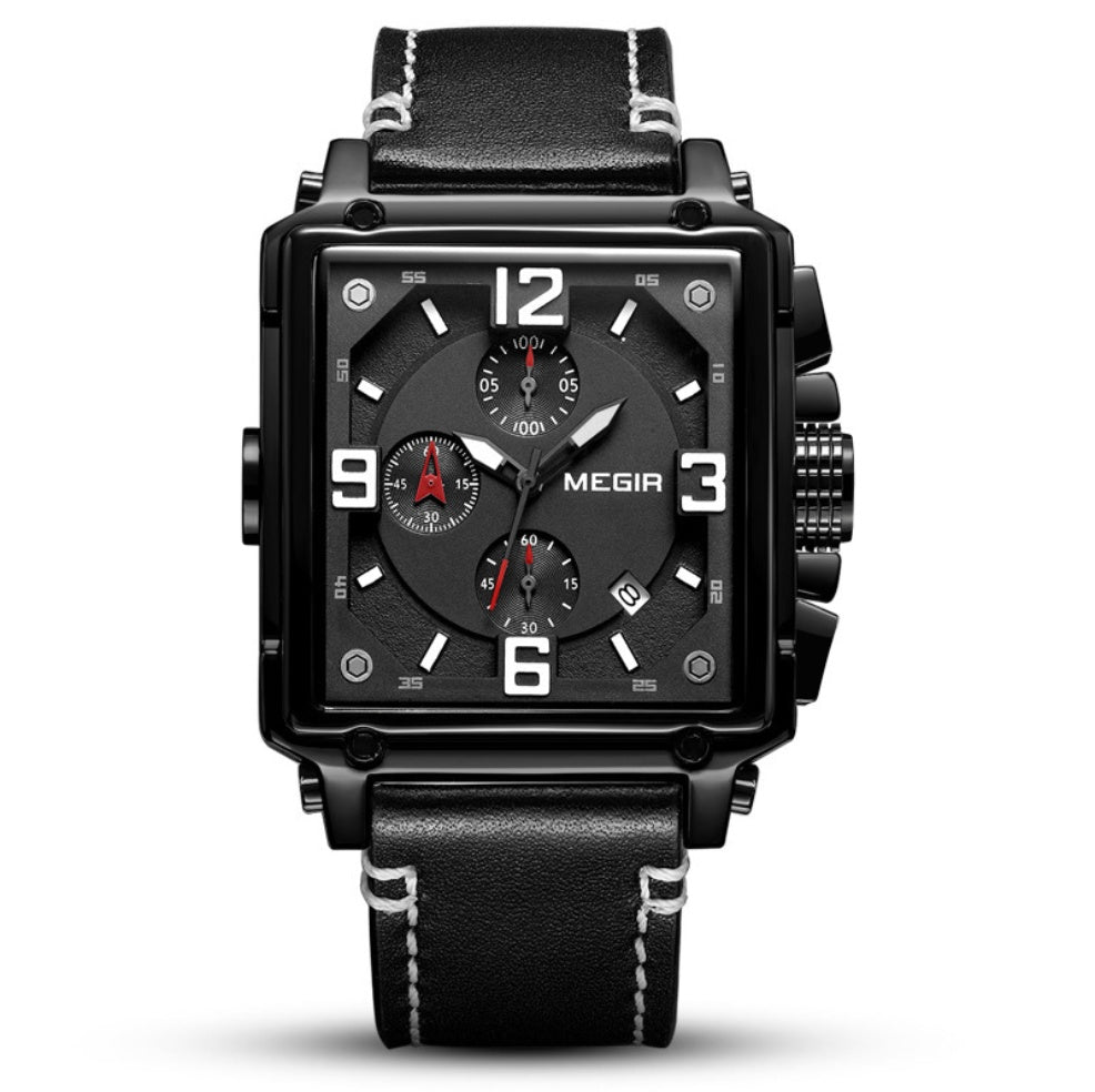 Vintage square leather men's watch