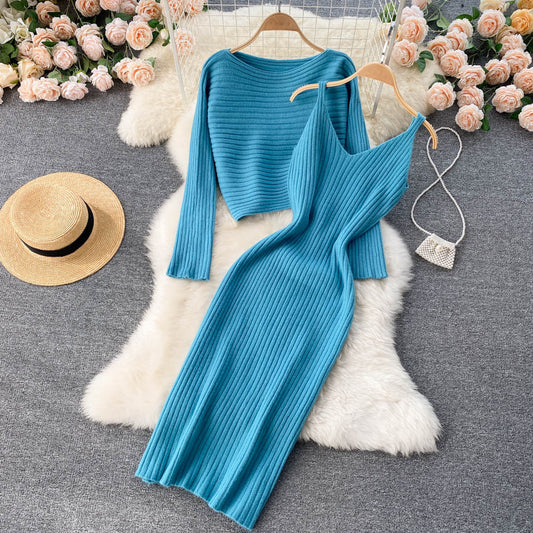Retro Top With Straps V-neck And An Elegant Bodycon Dress