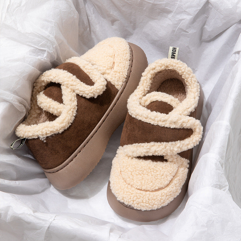 Retro Indoor And Outdoor Plus Velvet Warm Slugged Bottom Non Slip Cotton Slippers