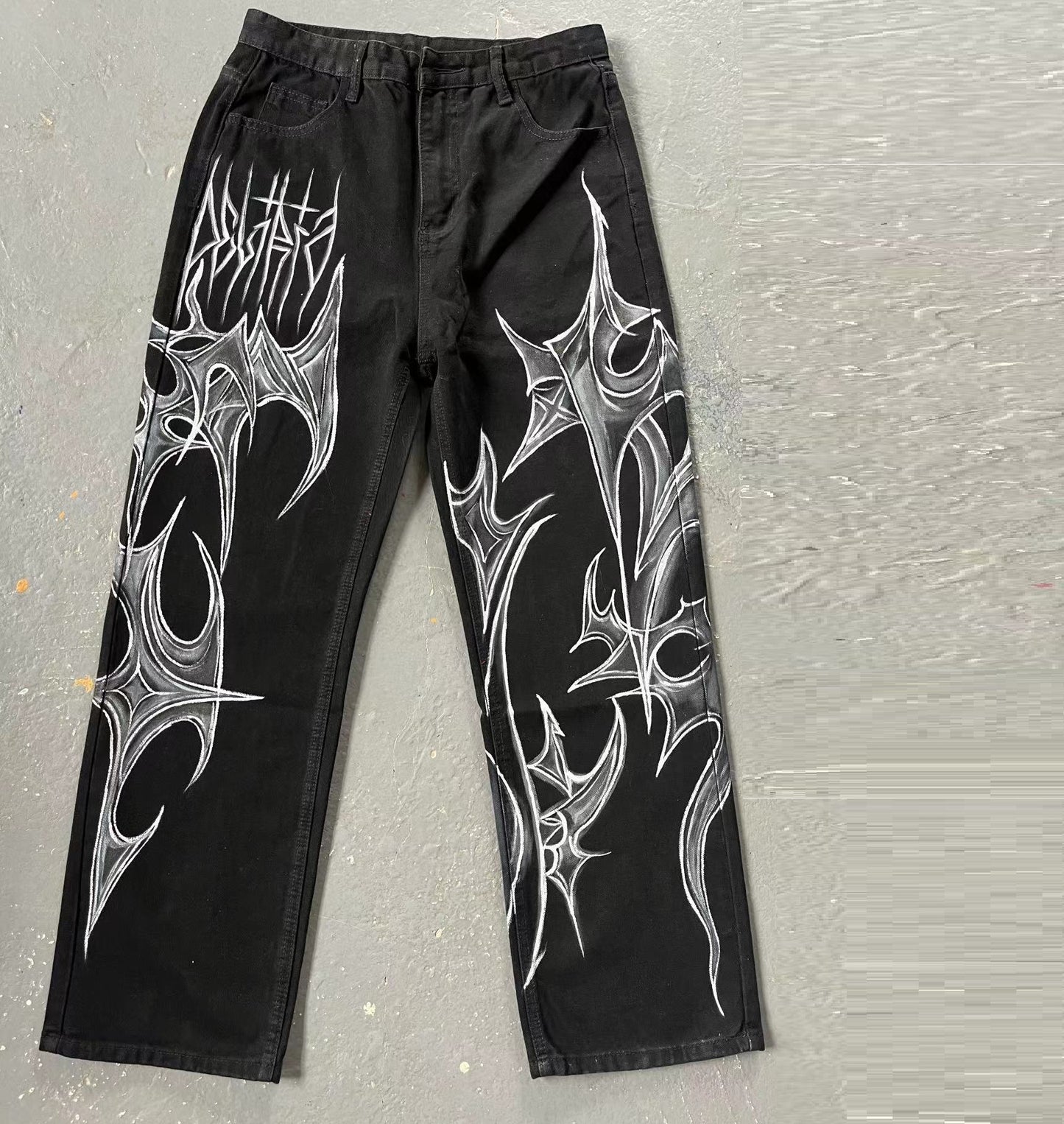 Black Jeans That Don't Fade American Street Graffiti Style For Men And Women