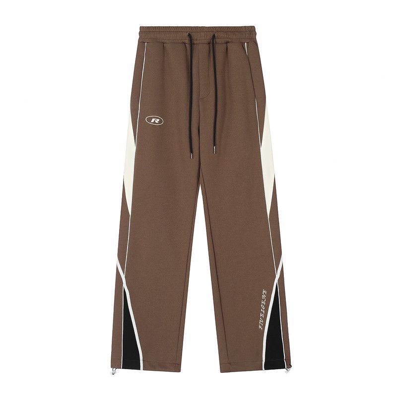 Retro Sports Pants Female Contrast Color Striped Design Straight Wide Leg Pants Loose Casual