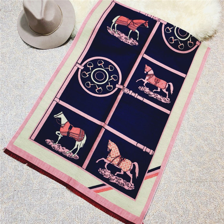 Carriage Scarf Cashmere Blended Thickened Warmth Ladies Dual-use Shawl Women