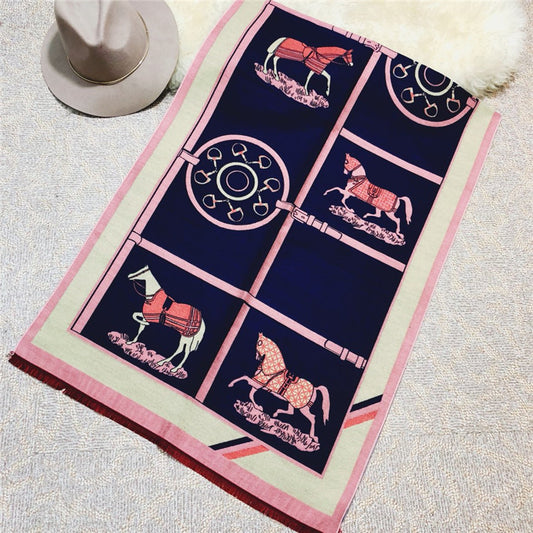 Carriage Scarf Cashmere Blended Thickened Warmth Ladies Dual-use Shawl Women