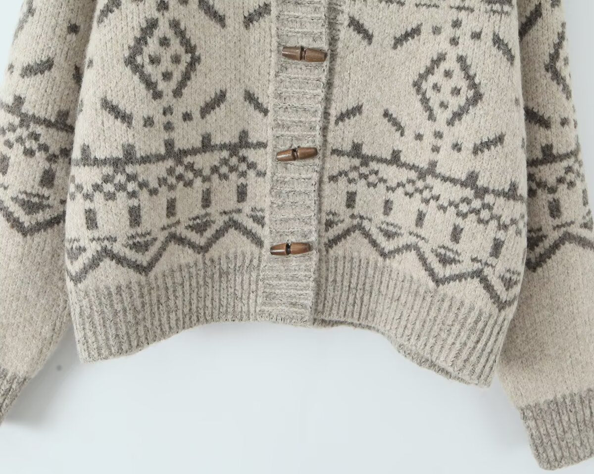 Amoi European And American Style Women's Lazy High-grade Jacquard Knitted Cardigan