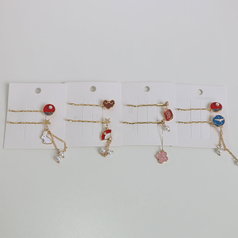 Japanese style girl jewelry rabbit pendant fan hairpin