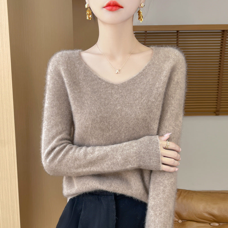 Women's Woolen Sweater V-neck Loose Wool Base Shirt