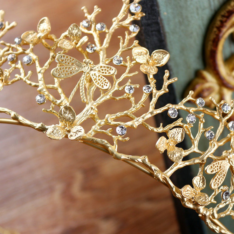 Tiara Matte Gold Diamond Crown Headband Wedding