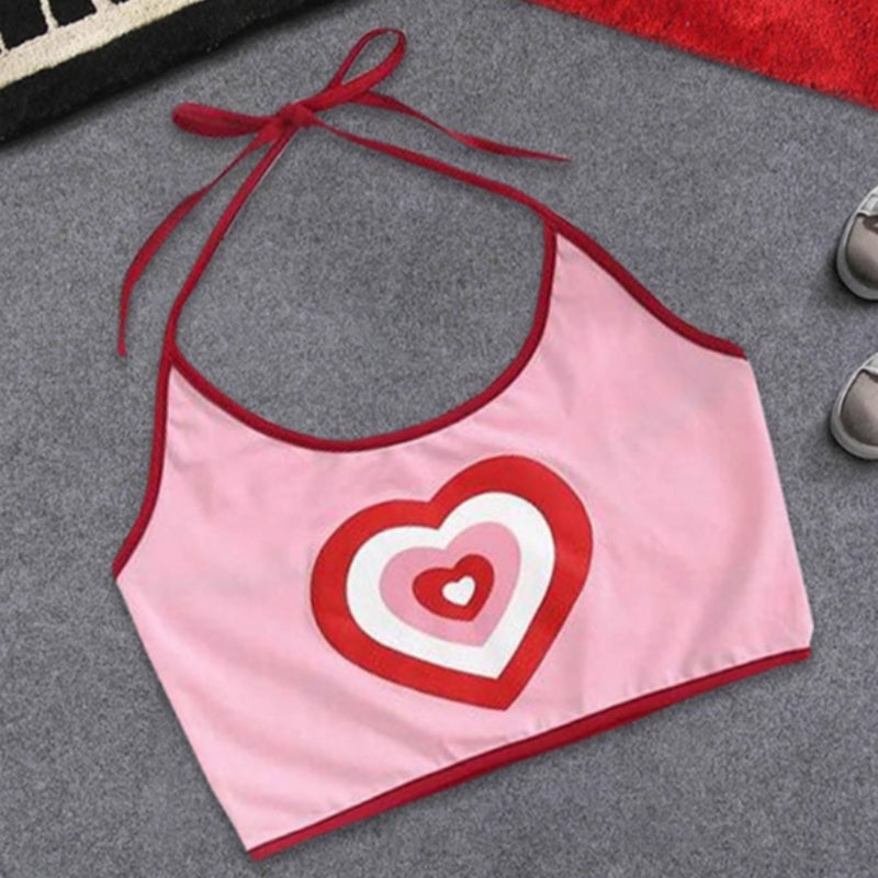 Summer New Love Heart Print Slim Tight Spaghetti S