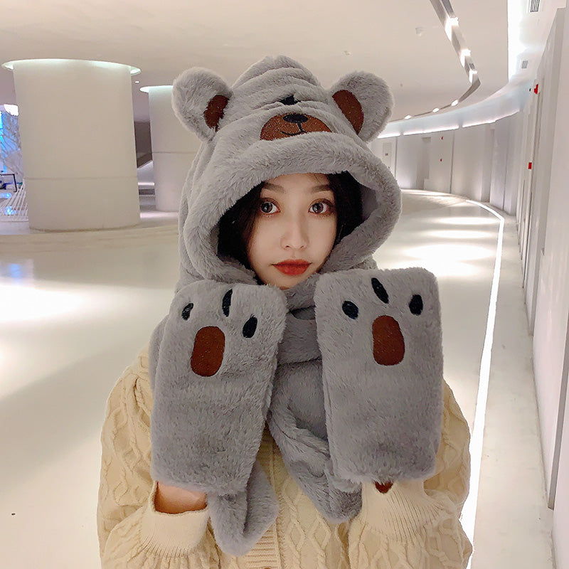 Korean Version Of Cute Bear Ears Warm Hat And Scarf One Thick