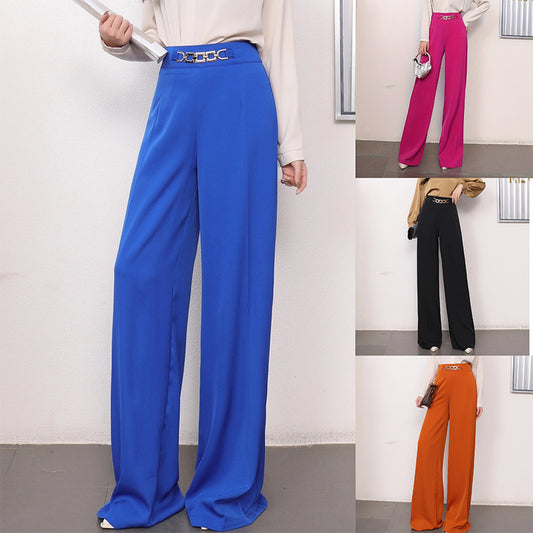 Solid Color Drape Fashionable Wide Leg Pants Women