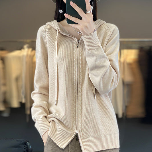 Double Zipper Cardigan Sweater Hoodie Loose-fitting Hoodie Long Sleeve