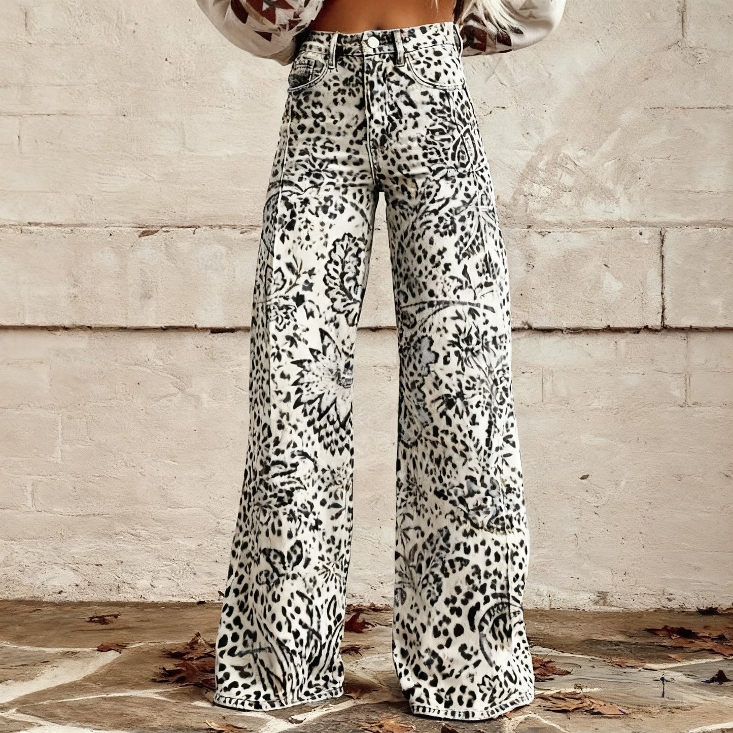 Plus-size Casual Versatile Wide-leg Pants For Women Faux Fabric