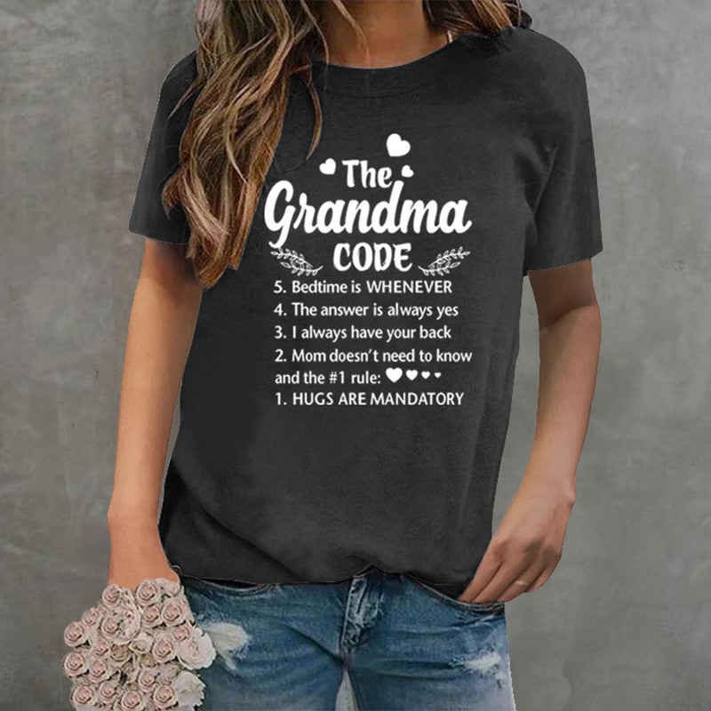 The Grandma Code Round Neck Letter Print Short Sleeves