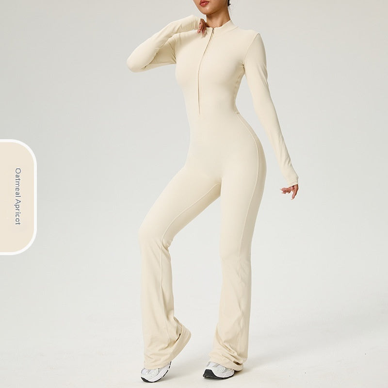 Zip-up Long-sleeve Yoga Bodysuit Fitness And Workout One-piece