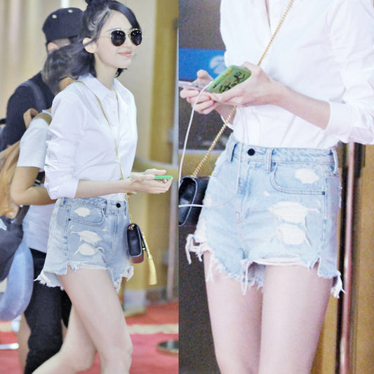 High Waist Ripped Denim Shorts