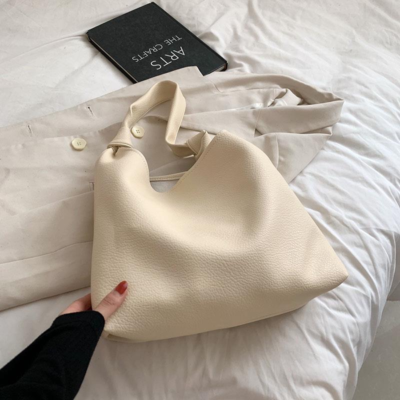 Bucket Shoulder Side Trend Simple Big Handbags PU Leather Totes