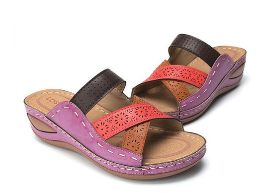 Large Size Women Casual Cross belt Hollow Color Stitching Slippers