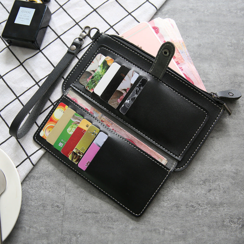 The new spring and summer women's long simple multifunctional hand clasp zipper zipper multi Card Wallet students