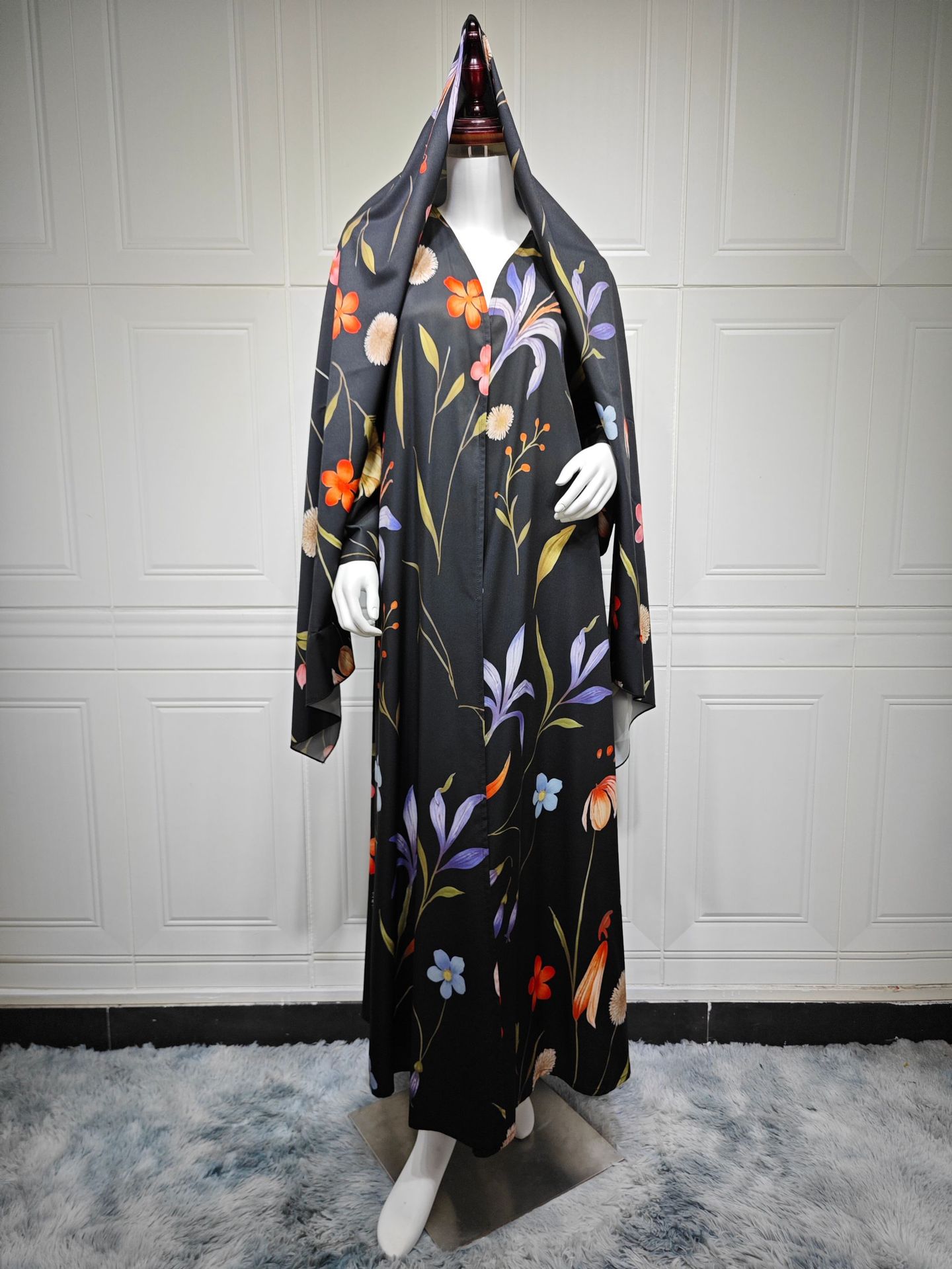 Womens Printed Two-Piece Set Long Robe With Hoodie Coat