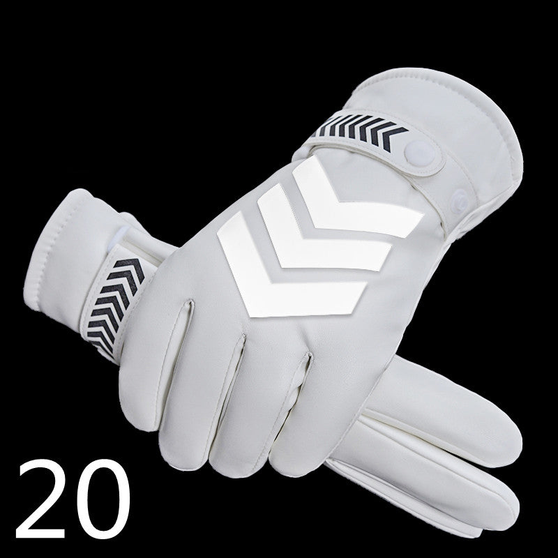 Men's Winter Riding Plus Velvet Thick Windproof Leather Gloves