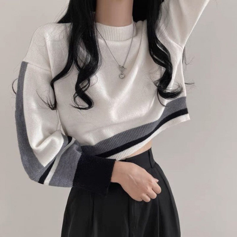 Sweater til kvinder med korte lygteærmer, løs og afslappet stil