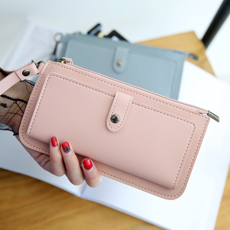 The new spring and summer women's long simple multifunctional hand clasp zipper zipper multi Card Wallet students
