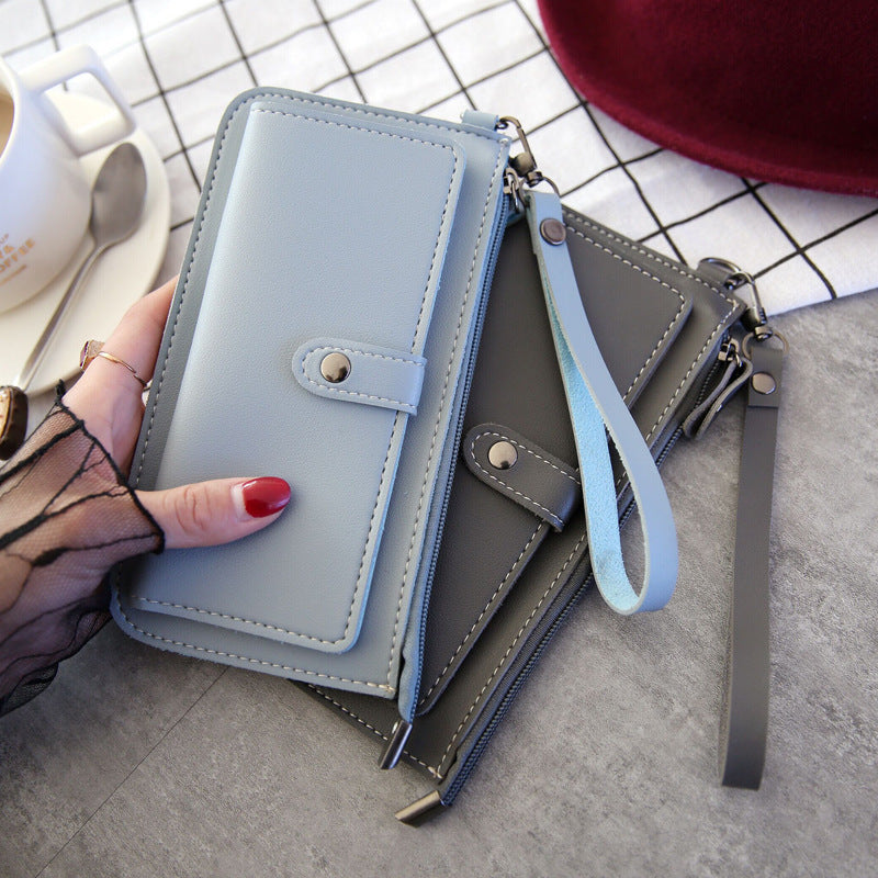 The new spring and summer women's long simple multifunctional hand clasp zipper zipper multi Card Wallet students