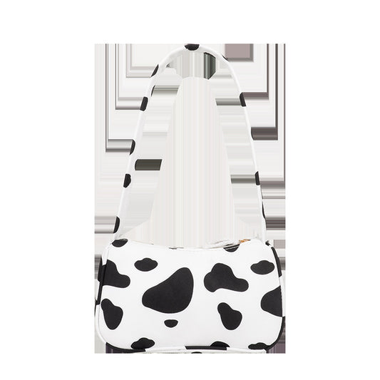 Harajuku Style Cow Shoulder Bag Black And White Stripes Simple