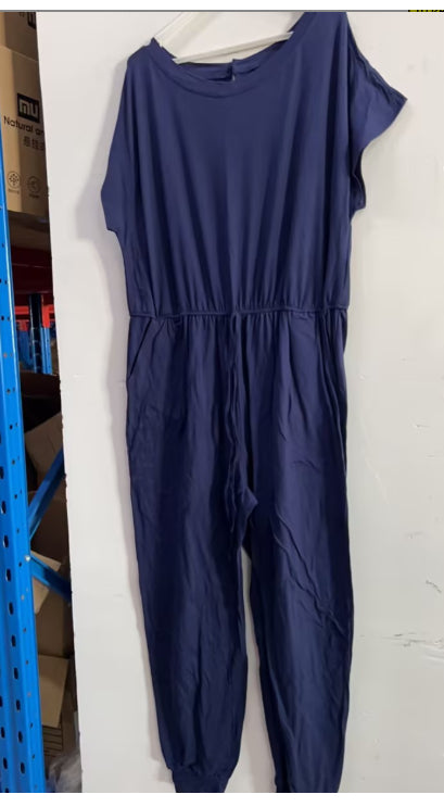 Fashion Slant Shoulder Short Sleeve Pocket Women's Jumpsuit