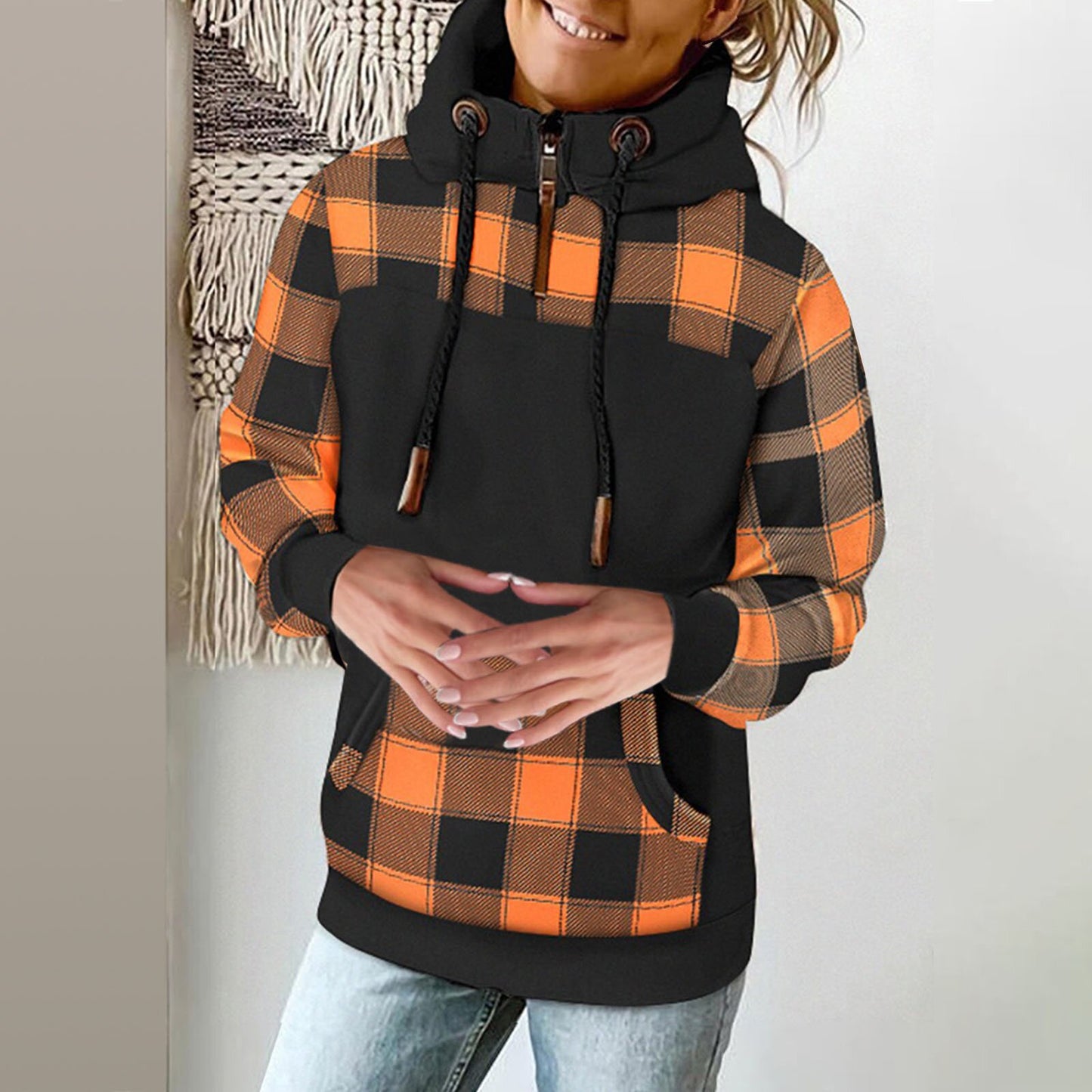 Dame Fleecetrøje med Print og Høj Hals