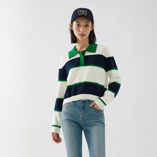 Loose Personality Trendy Girls' Autumn Salt Striped Sweater Retro
