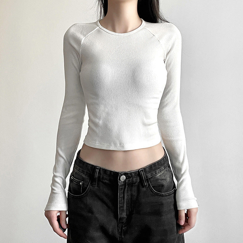 New Womens Fashion Long-sleeve Slim-fit Top With A Bold Print