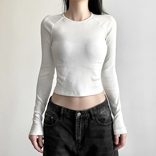 New Womens Fashion Long-sleeve Slim-fit Top With A Bold Print