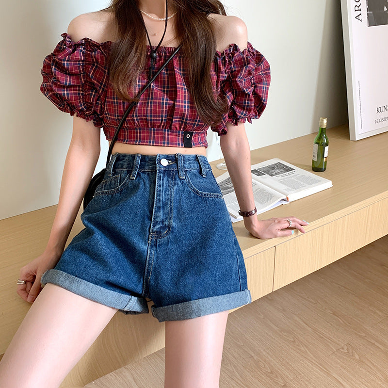 High Waist Denim Shorts Straight And Loose