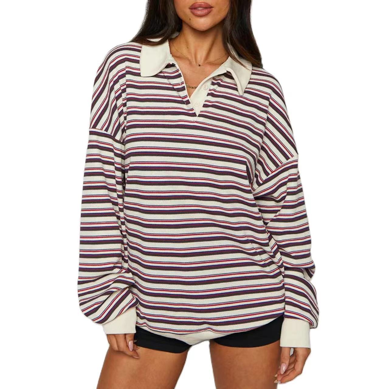 POIO Collar Loose Casual Long Sleeves Sweater  Top