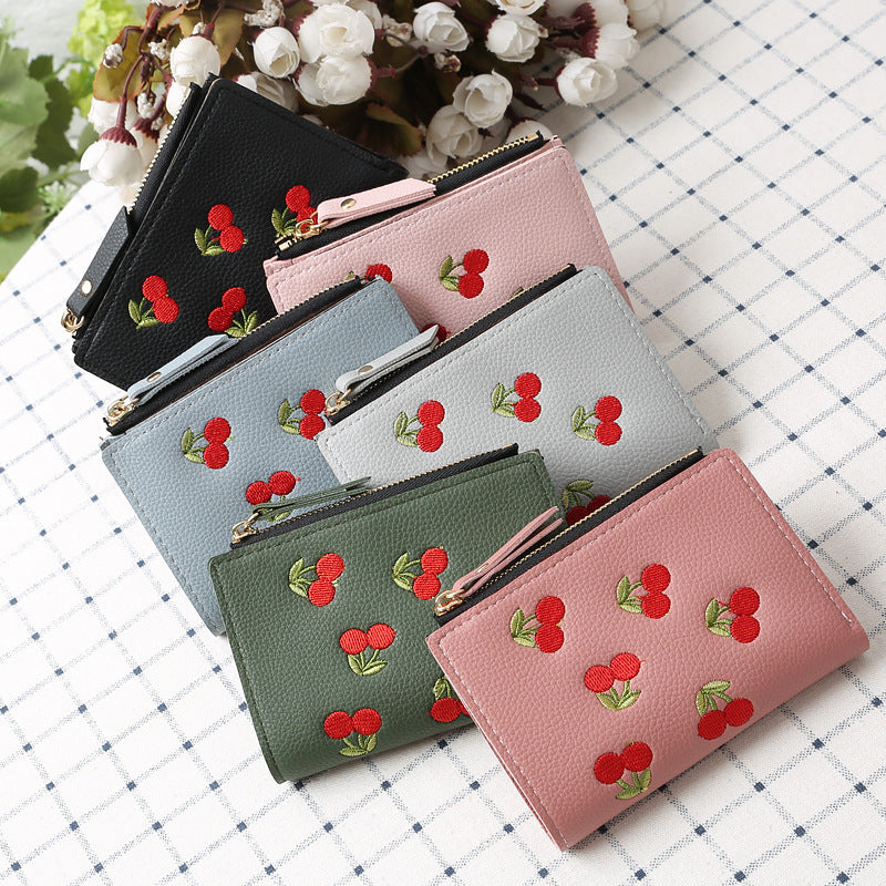 Cherry embroidery coin purse