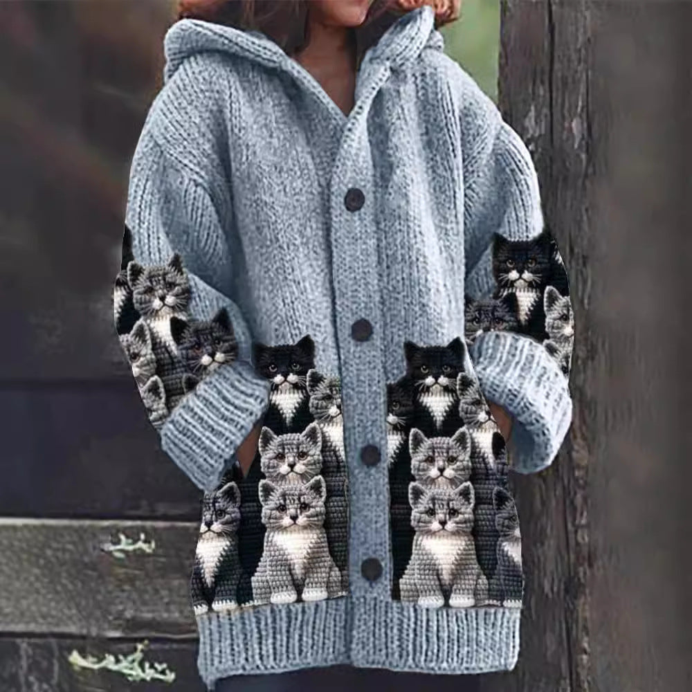 Halloween Animal 3D Printing Casual Design Sense Hooded Sweater Cloak Coat