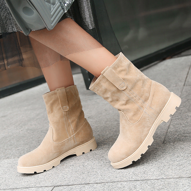 Snow Boots with Belt Buckle and Flat Bottom