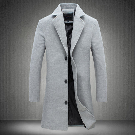 Long Solid Color Single Breasted Windbreaker Fabric