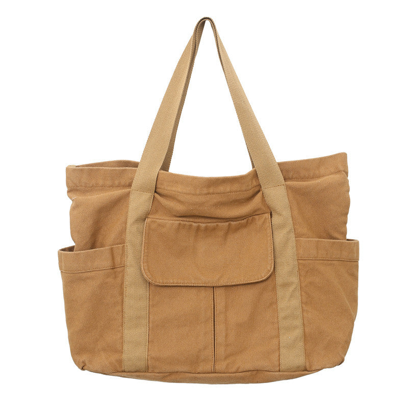 Japanese Large Capacity Solid Canvas Shoulder Bag Tote