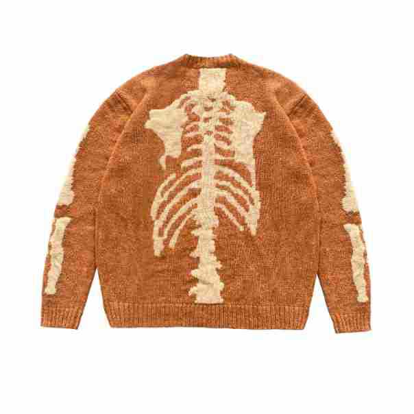 Round Neck Loose Bone Skeleton Knit Casual Sweater